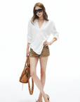 IAMXIAA V Neck Long Sleeve Tee Casual Loose Fit Top
