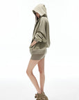IAMXIAA Sweat à capuche zippé & Ensemble robe débardeur moulant côtelé, doux, extensible, tenue décontractée Y2K