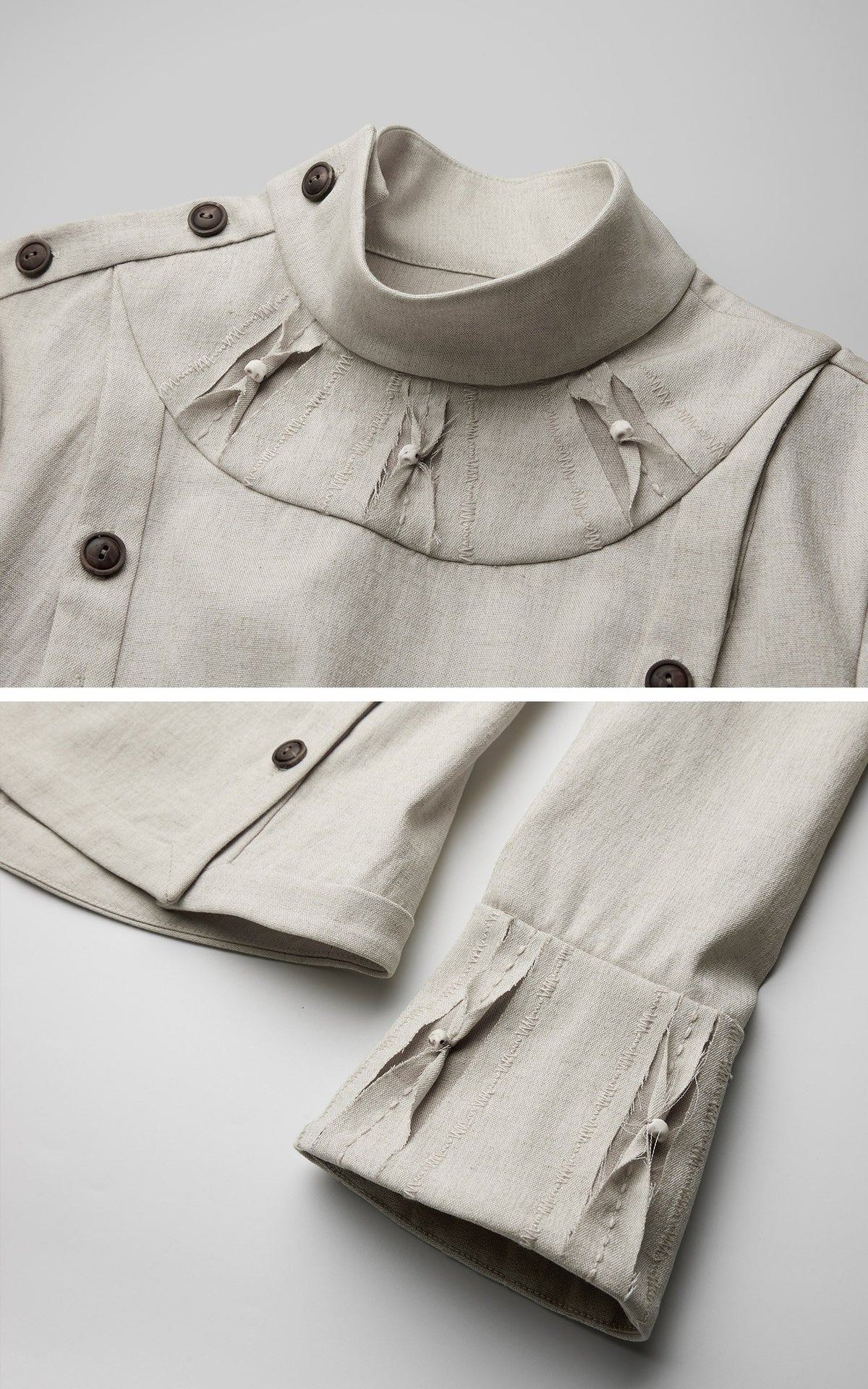 DOINDULGE Stand Collar Double-Breasted Fitted Shirt