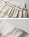 DOINDULGE Layered Ruffle Asymmetric Hem Striped Maxi Skirt