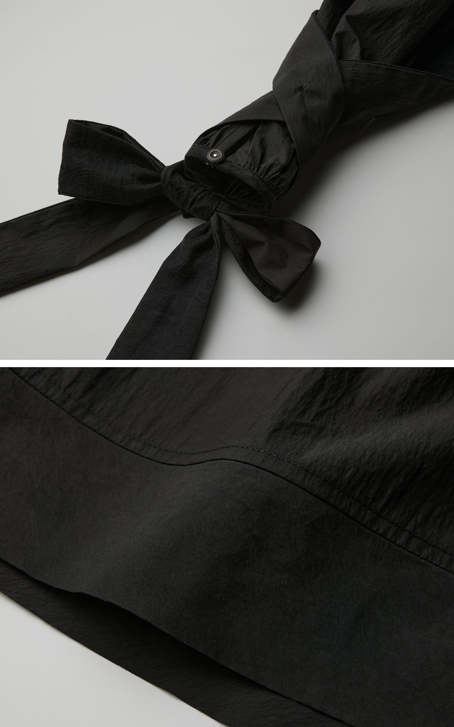 DOINDULGE Sculptural Ribbon Sleeve High Neck Shirt