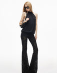 IAMXIAA Sheer Floral Lace Flared Pants with Stretch Lining