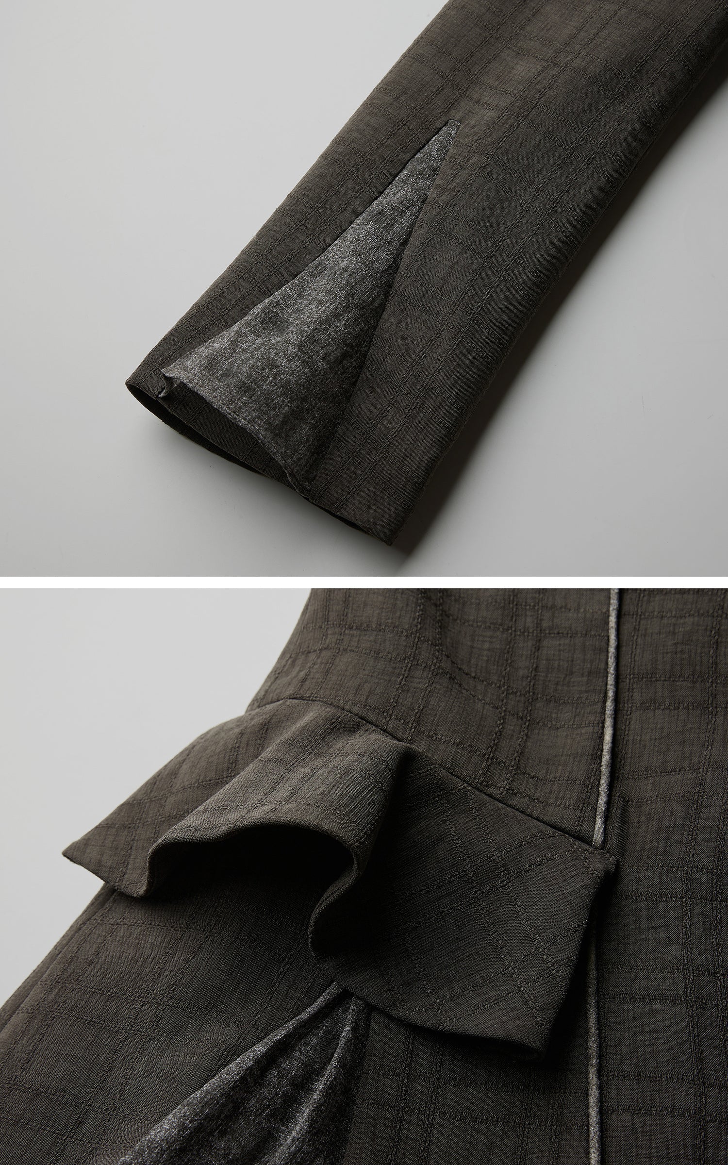 DOINDULGE Deconstructed Stand-Collar Paneled Trench Coat