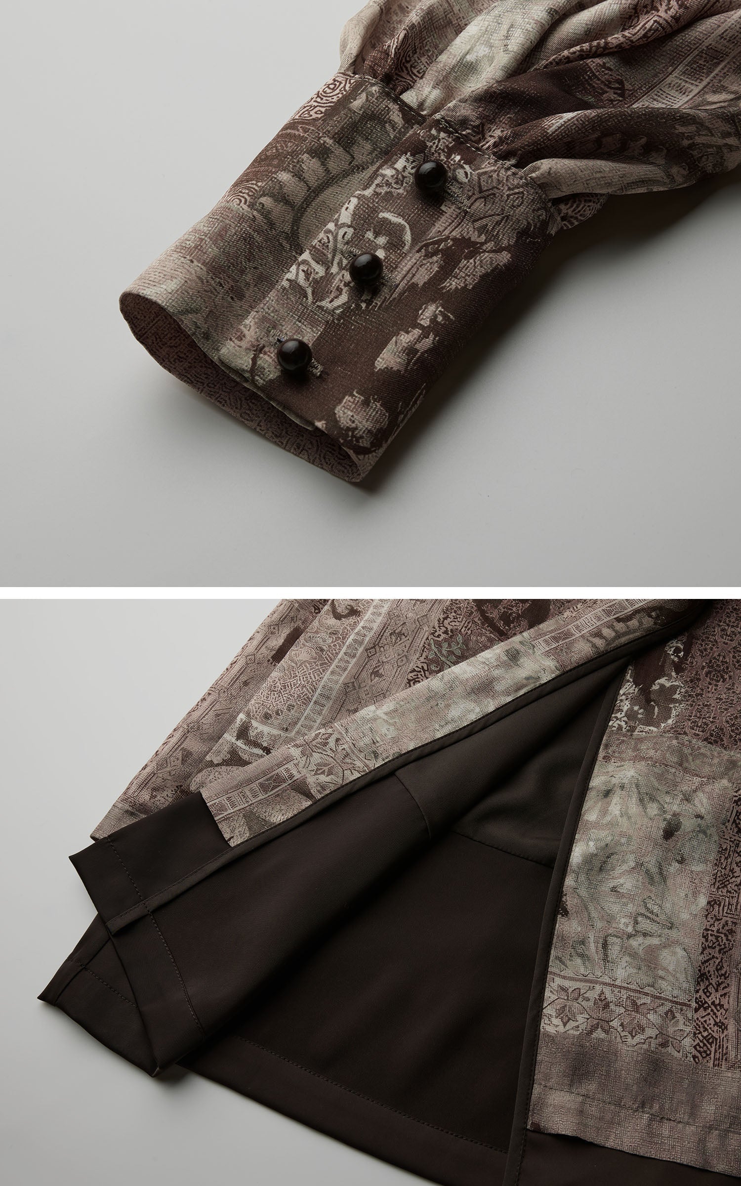 DOINDULGE Distressed Archive Print High Neck Long Sleeve Dress with Lace Waist Structure
