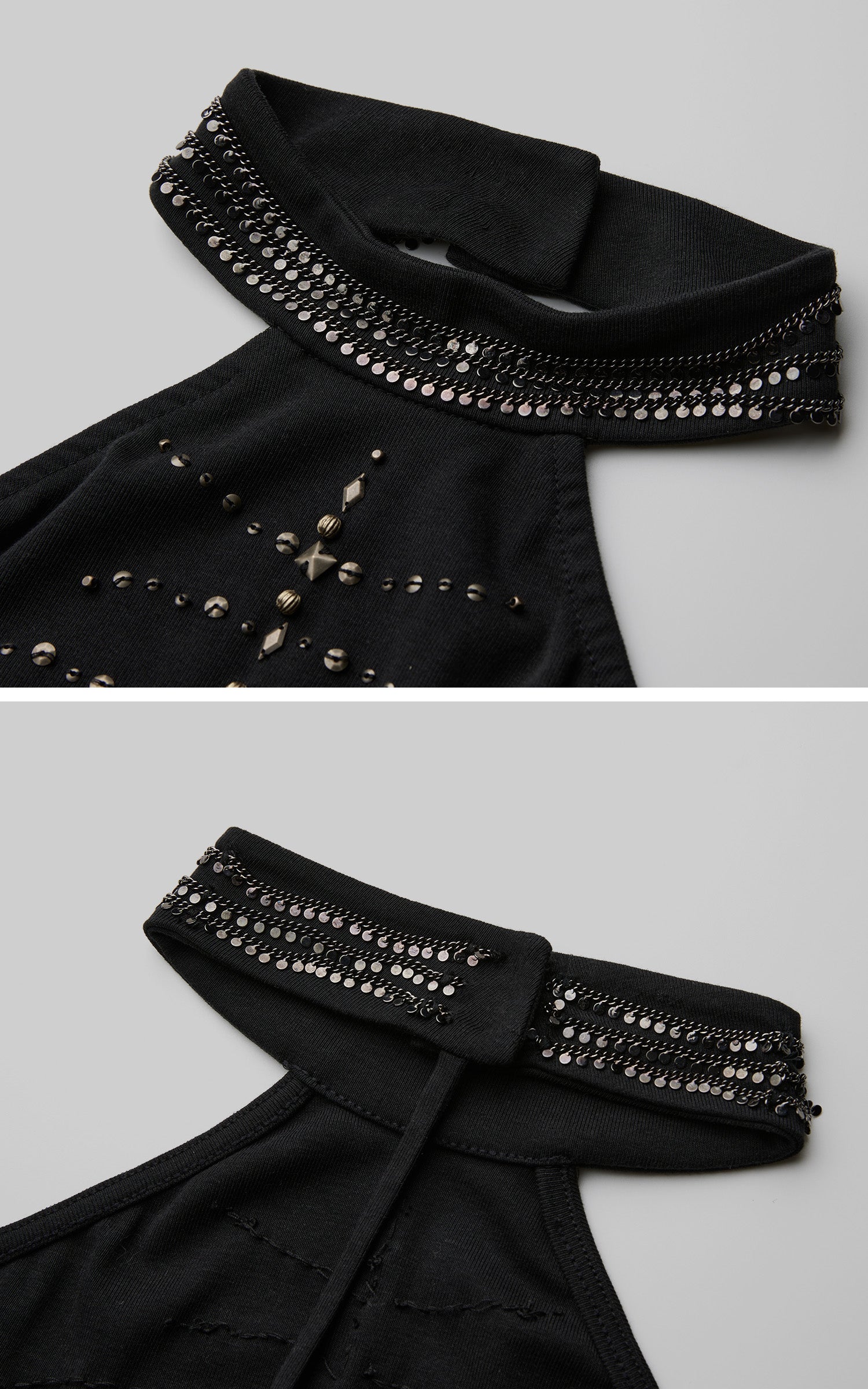 DOINDULGE Studded Mesh-Panel Halter Top