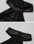 DOINDULGE Studded Mesh-Panel Halter Top