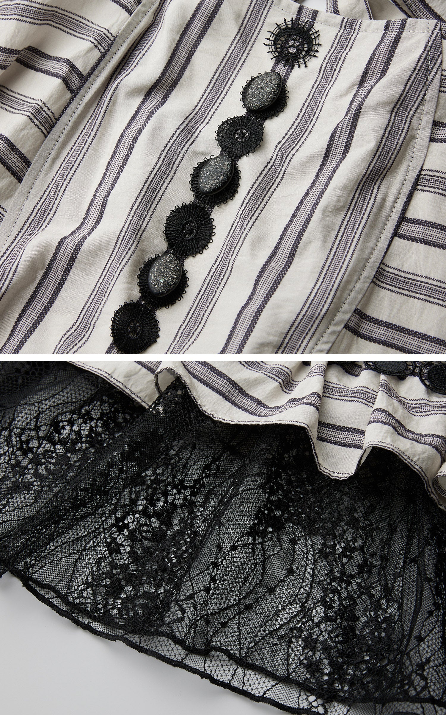 DOINDULGE Striped Square-Neck Fitted Waist Dress with Lace Trim