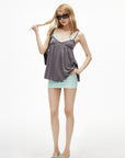 IAMXIAA Lace Trim Layered Cami Babydoll Swing Tank Top
