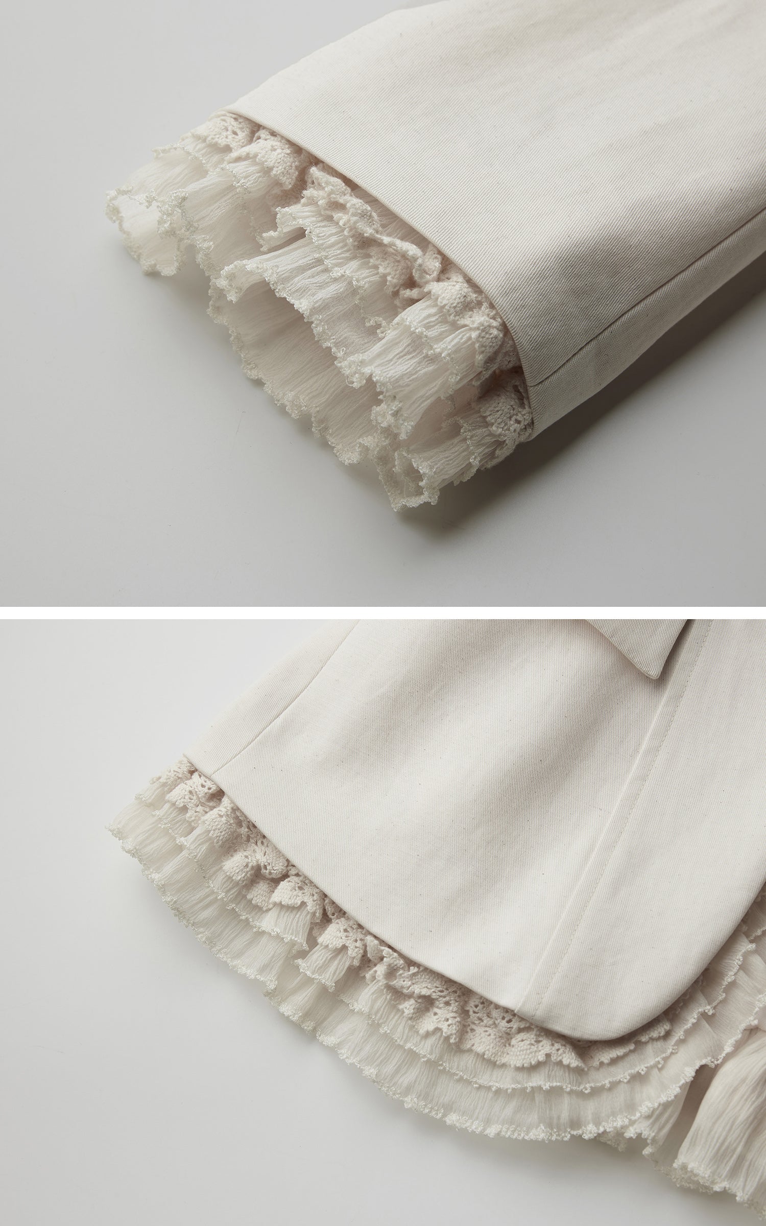DOINDULGE Lace-Trim High-Neck Fitted Jacket