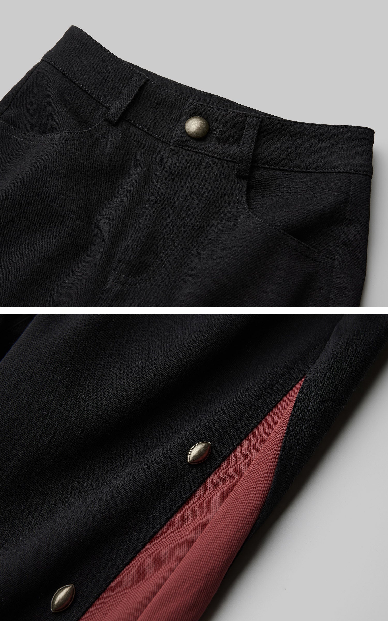 DOINDULGE Low-Rise Contrast Panel Flared Pants