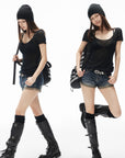 IAMXIAA Sheer Knit Scoop Neck Fitted Tee