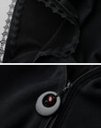 DOINDULGE Long-Hood Gothic Jacket with Lace Trim and Sculpted Corset Detail