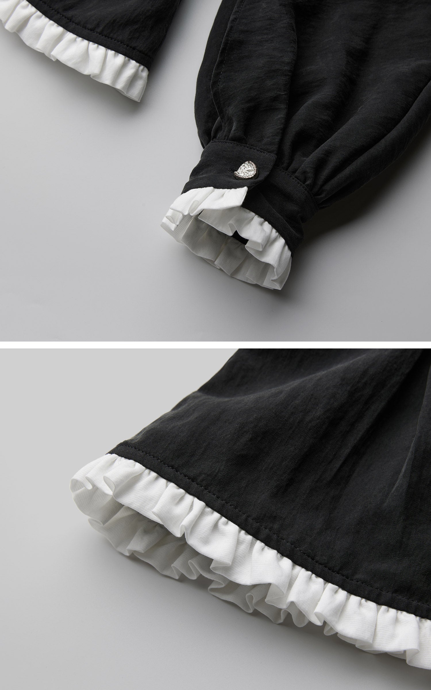 DOINDULGE Contrast Collar Puff Sleeve Blouse