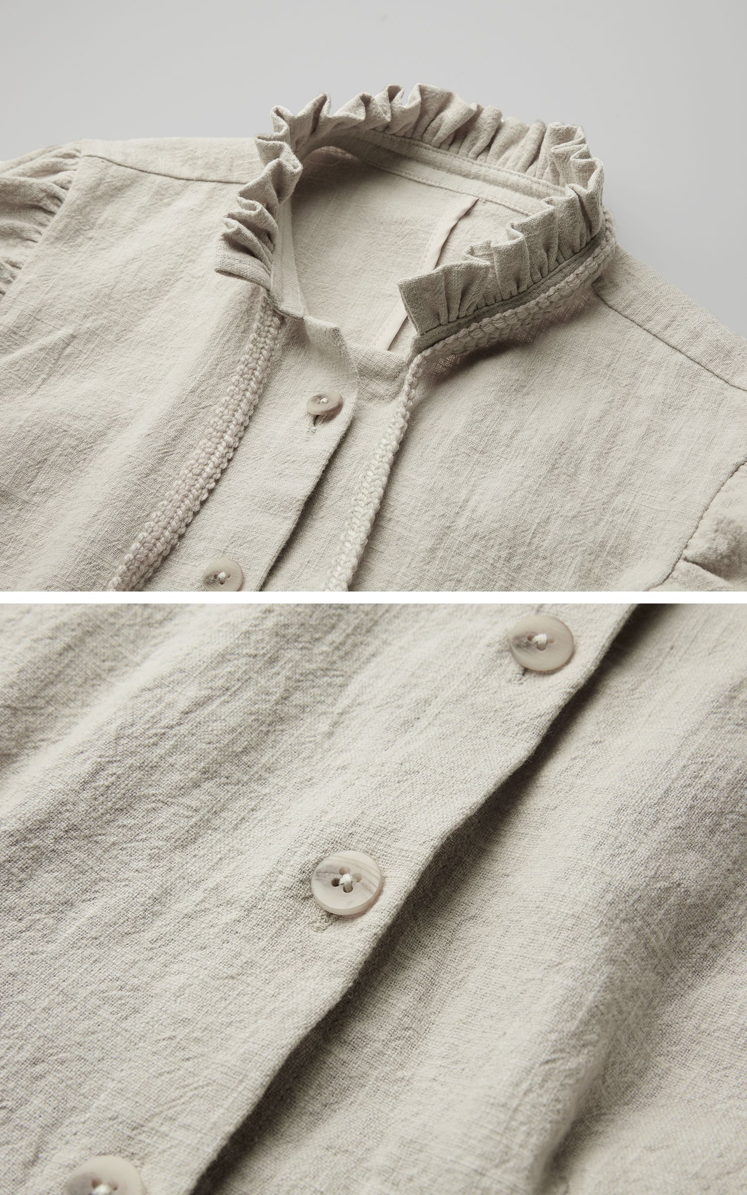 DOINDULGE Sculpted Pleated Waist Ruffle Collar Linen Shirt