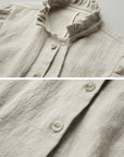 DOINDULGE Sculpted Pleated Waist Ruffle Collar Linen Shirt