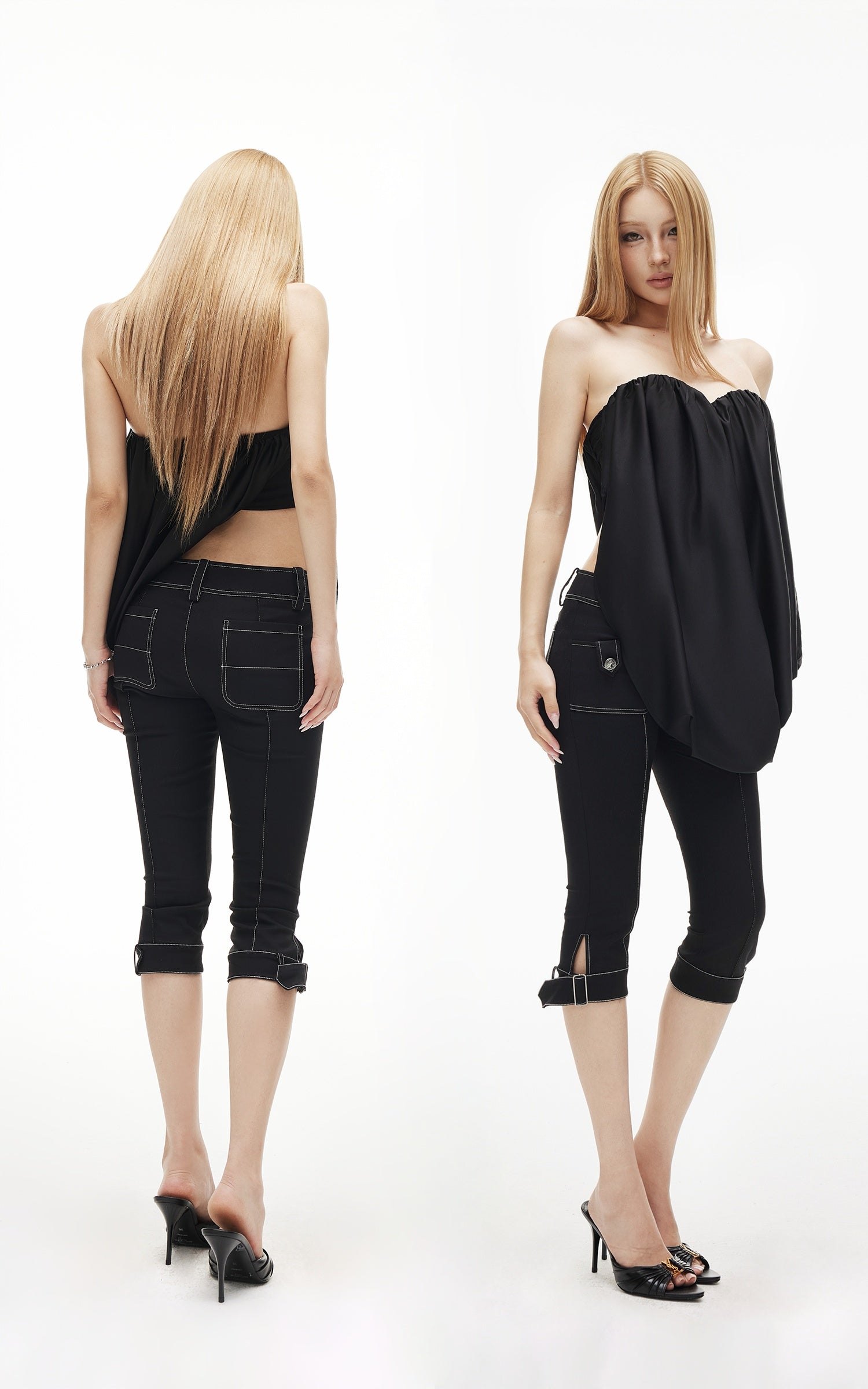 IAMXIAA Contrast Stitch Cropped Skinny Capri Pants