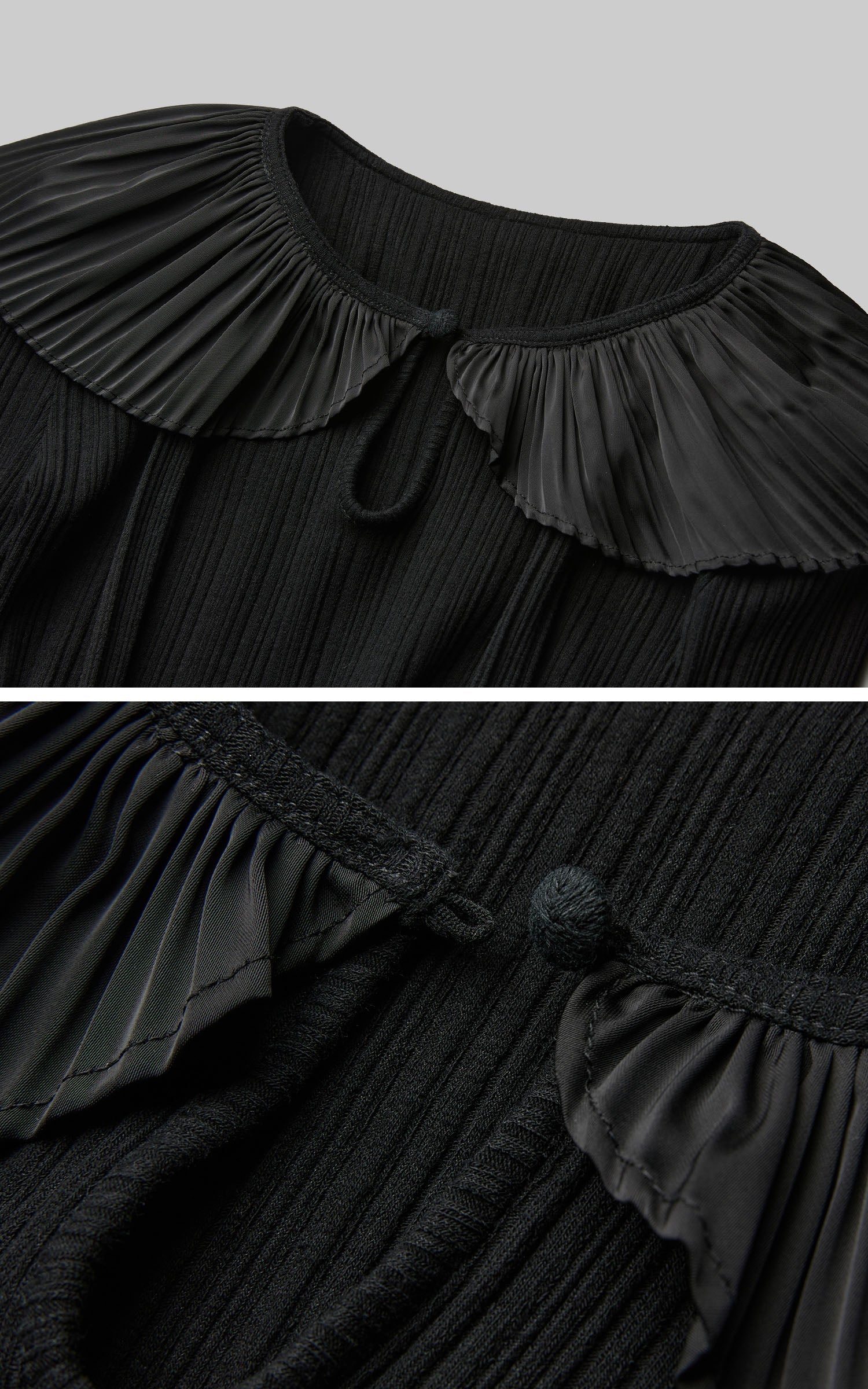 DOINDULGE Pleated Collar Flared Sleeve Ribbed Long Sleeve T-Shirt