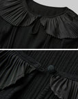 DOINDULGE Pleated Collar Flared Sleeve Ribbed Long Sleeve T-Shirt
