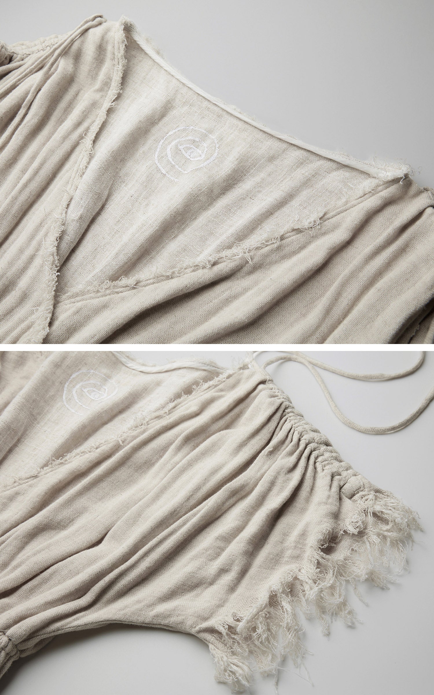 DOINDULGE Ruined Gauze Draped Maxi Dress Raw Edge Smocked Waist Ritual Dress