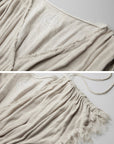 DOINDULGE Ruined Gauze Draped Maxi Dress Raw Edge Smocked Waist Ritual Dress