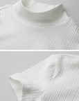 DOINDULGE Half Mock Neck Embroidered Ribbed Knit Top