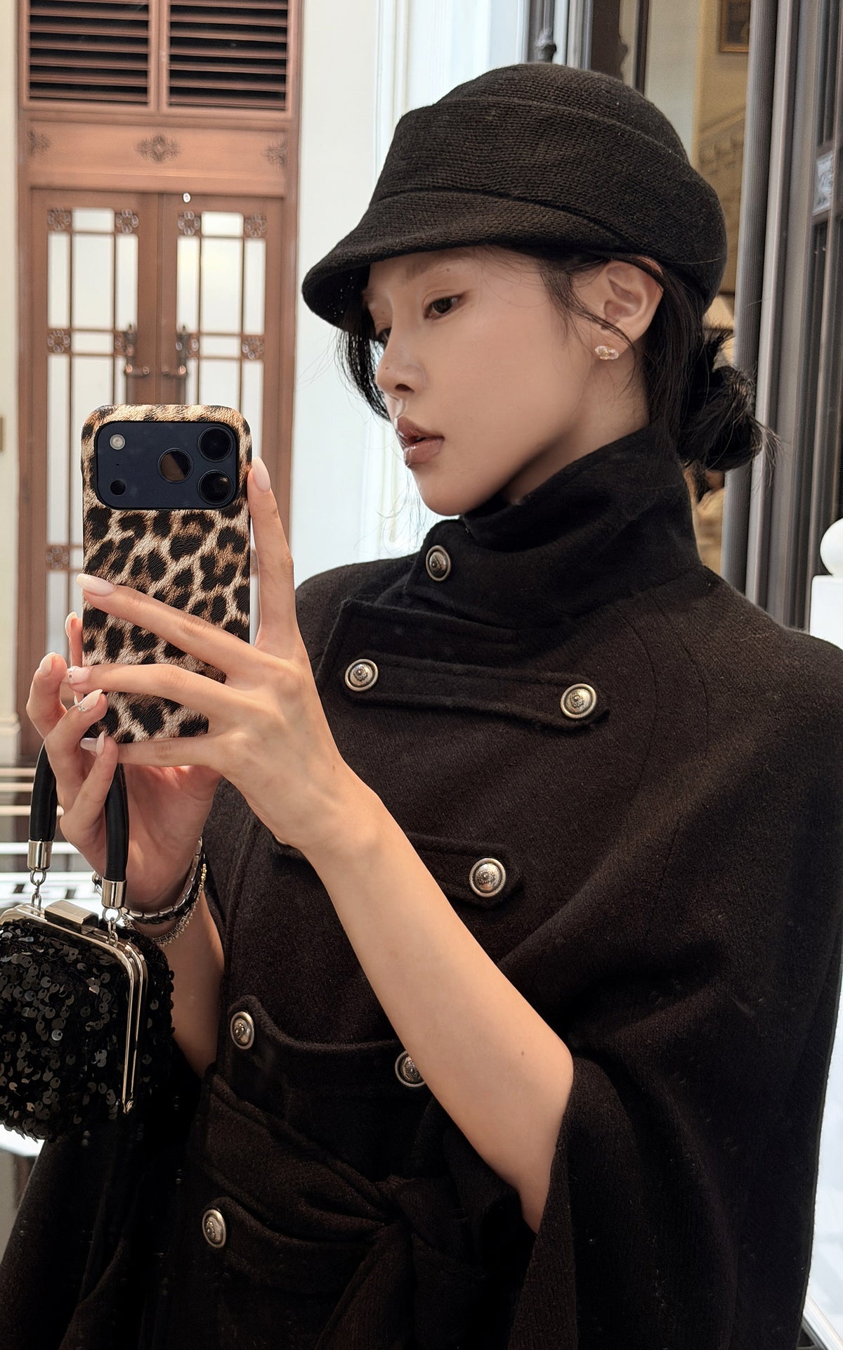 Hydrae Military Inspired Wool Cape Coat With Double Breasted Button Detailing