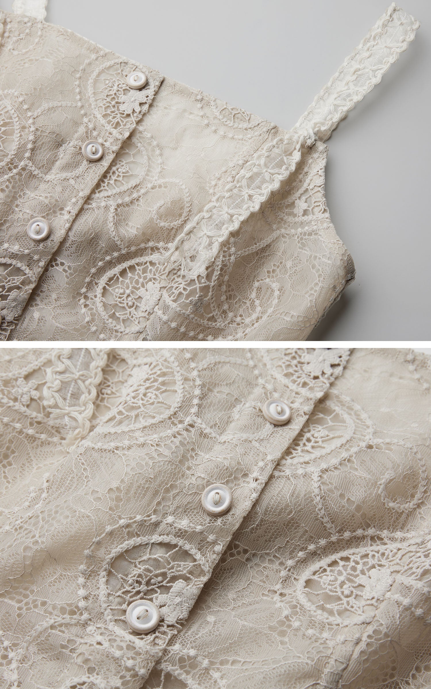 DOINDULGE Antique Lace Corset Camisole Raw Edge Asymmetric Hem Top