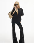 IAMXIAA Rhinestone Logo Lace Hem Oversized T-Shirt