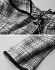 DOINDULGE Structured Fleece-Lined Plaid Jacket with Asymmetric Drape and Braided Closure