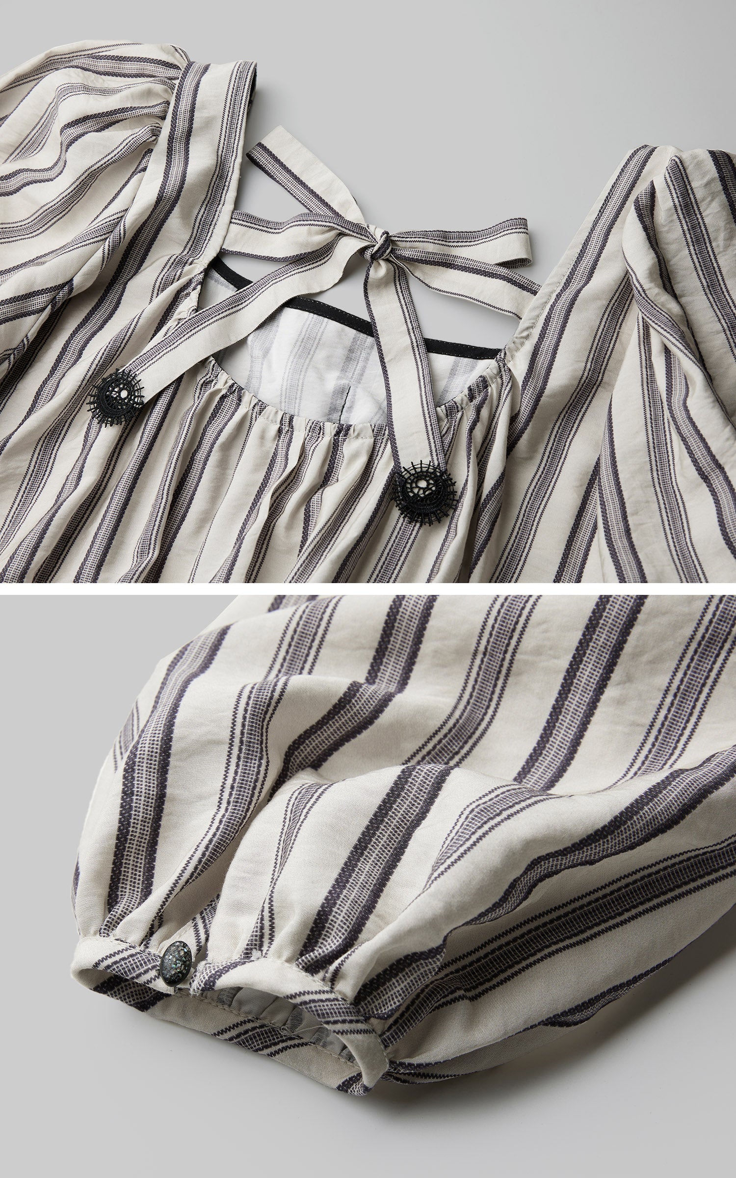 DOINDULGE Striped Square-Neck Fitted Waist Dress with Lace Trim