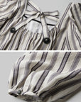 DOINDULGE Striped Square-Neck Fitted Waist Dress with Lace Trim