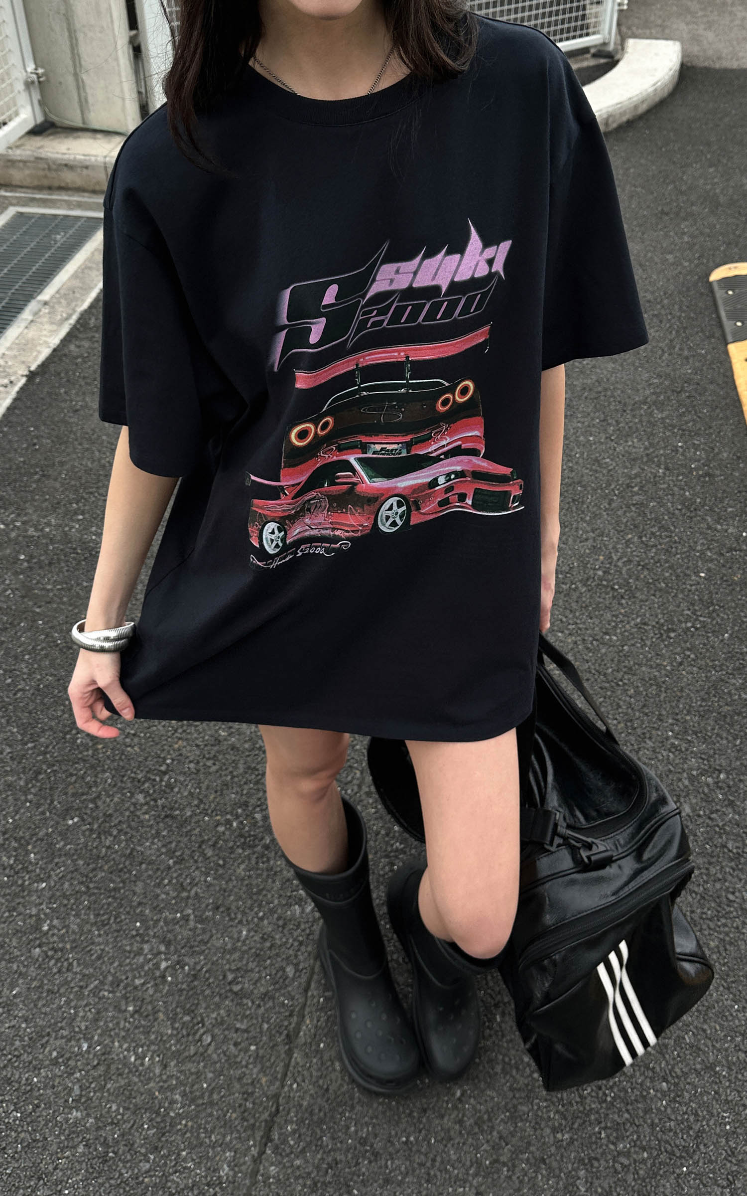 0122stepll スキ2000オーバーサイズグラフィックTシャツ