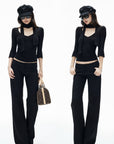 IAMXIAA Scarf-Neck Ribbed Slim-Fit Top with Three-Quarter Sleeves