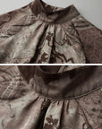 DOINDULGE Distressed Archive Print High Neck Long Sleeve Dress with Lace Waist Structure