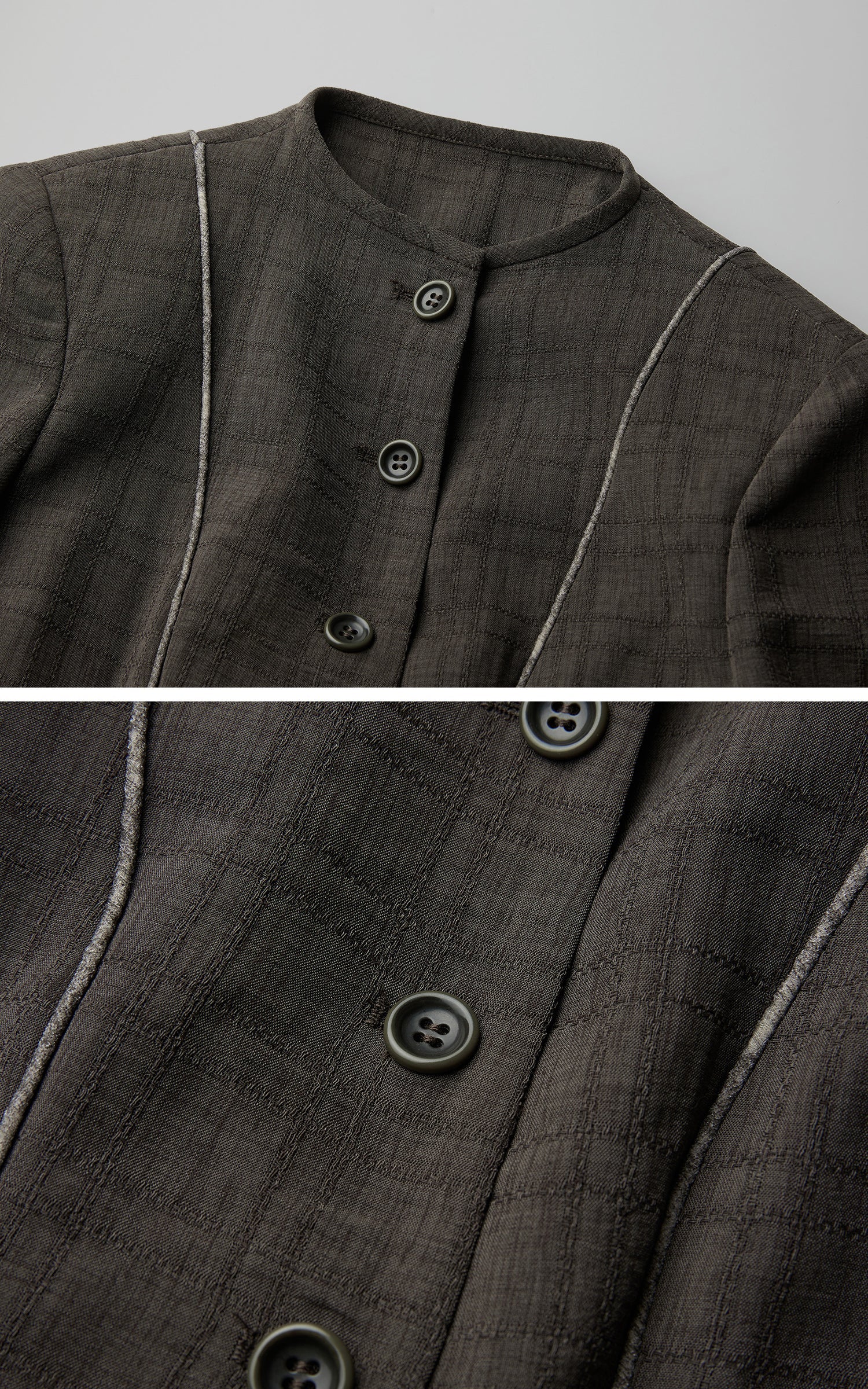DOINDULGE Deconstructed Stand-Collar Paneled Trench Coat