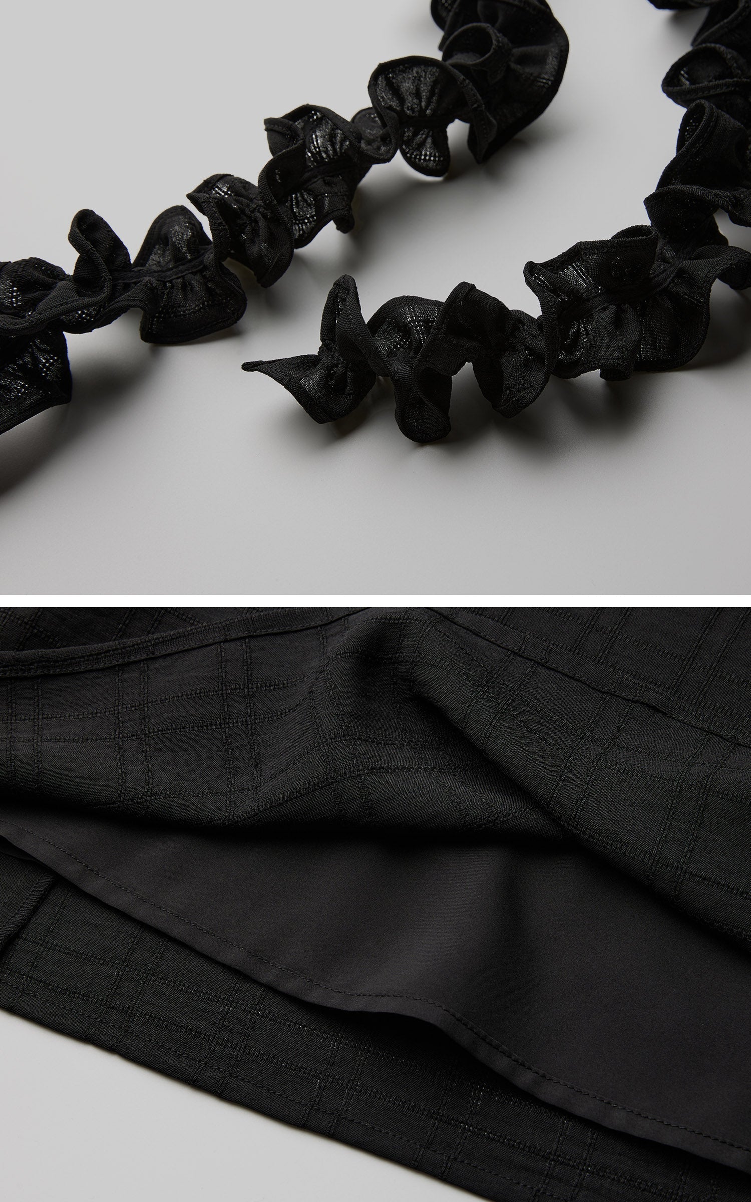 DOINDULGE Ruched Waist Asymmetric Ruffle Plaid Maxi Skirt
