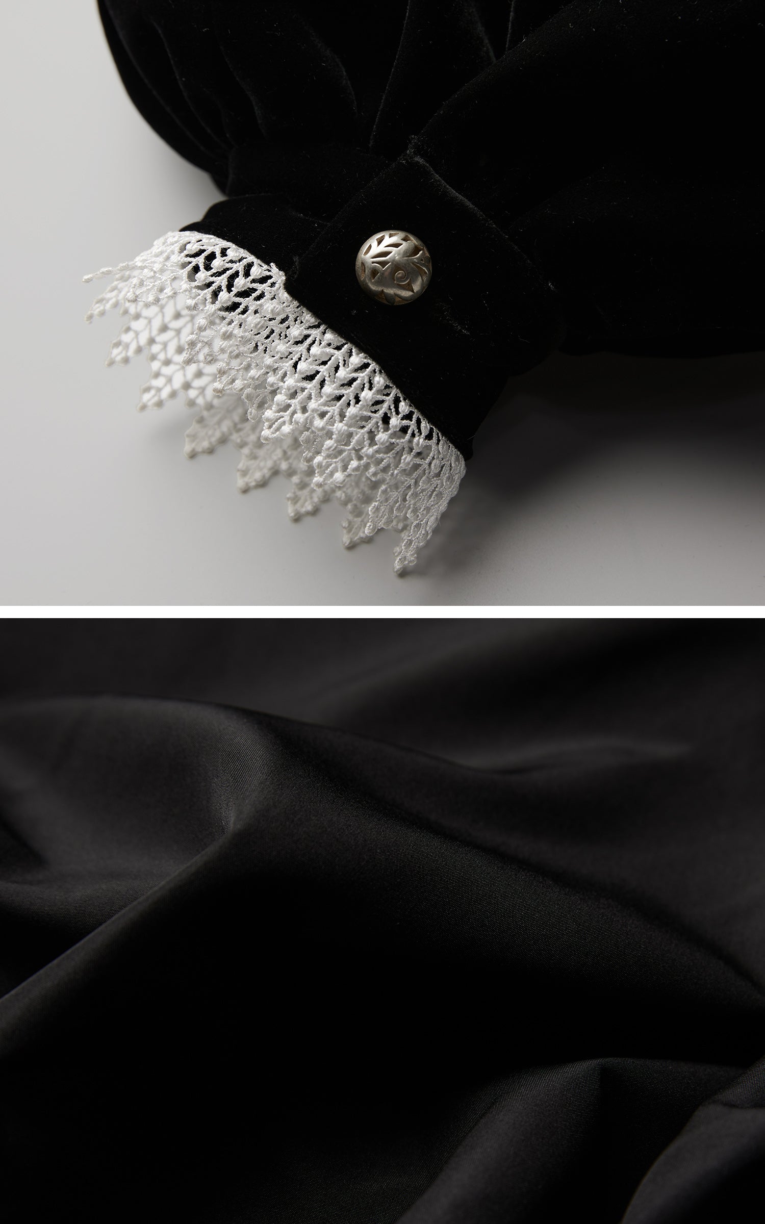 DOINDULGE Velvet Sculpted Jacket with Lace Collar &amp; Antique Buttons