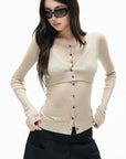 IAMXIAA Layered Sheer Ribbed Knit Cardigan