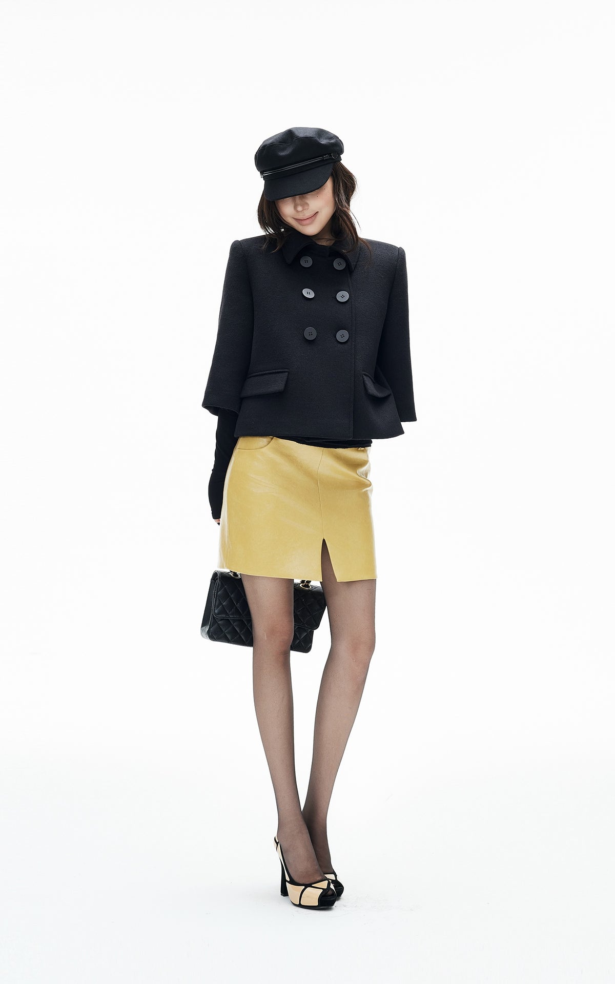IAMXIAA Structured Shoulder Wool Double-Breasted Cropped Jacket