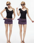 IAMXIAA Soft Stretch V-Neck Body-Hugging Cap Sleeve Top