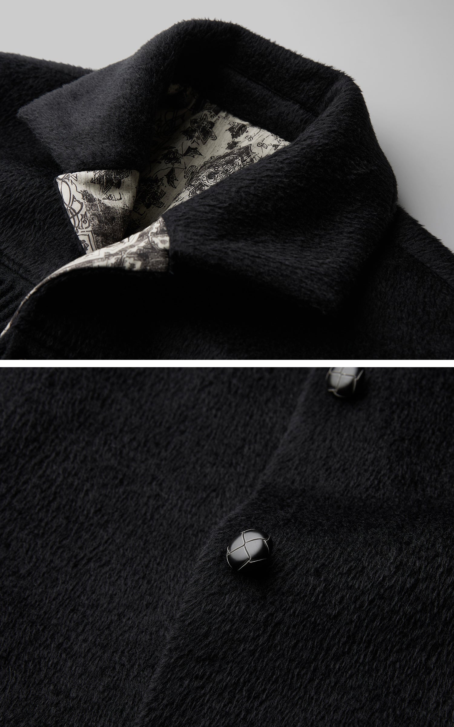 DOINDULGE Fringe-Detail Long Coat with Contrasting Patterned Lining