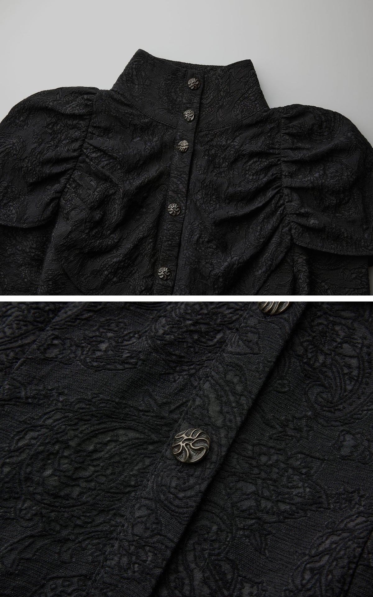 DOINDULGE Chemise Jacquard Longue à Col Montant et Basque