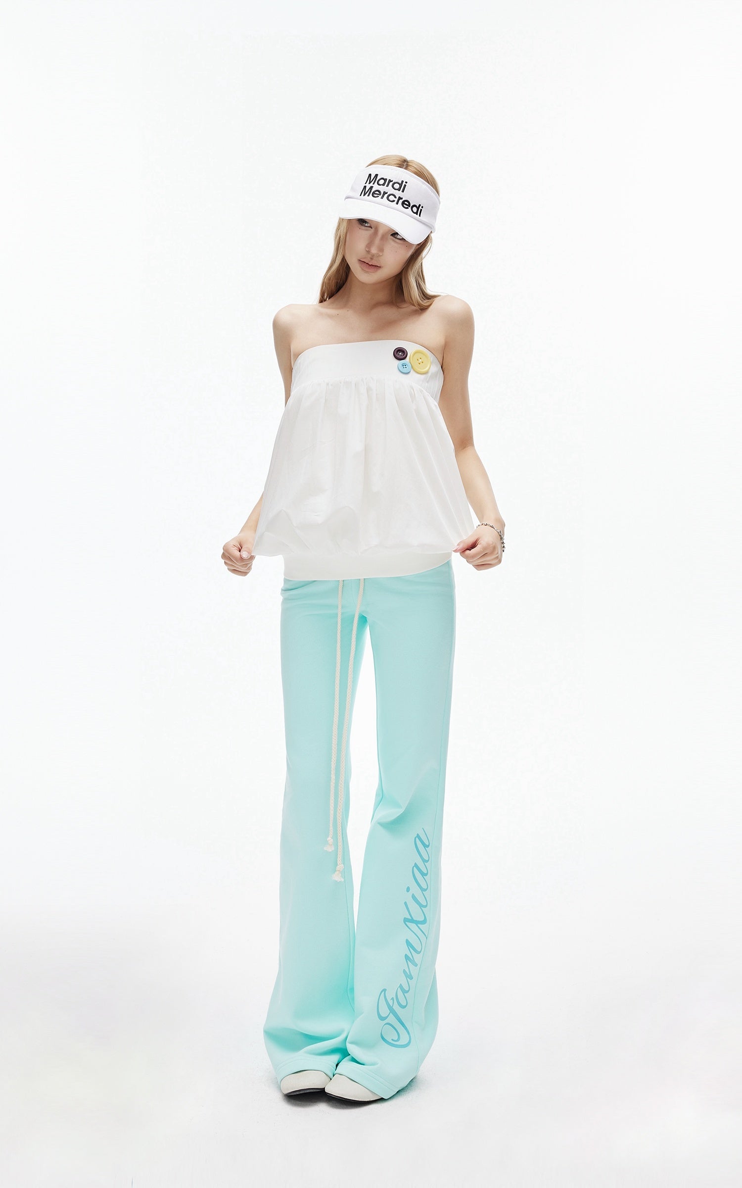 IAMXIAA Mint Script Logo Low-Rise Flared Pants