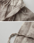 DOINDULGE Gathered High-Neck Botanical Print Long Sleeve Blouse