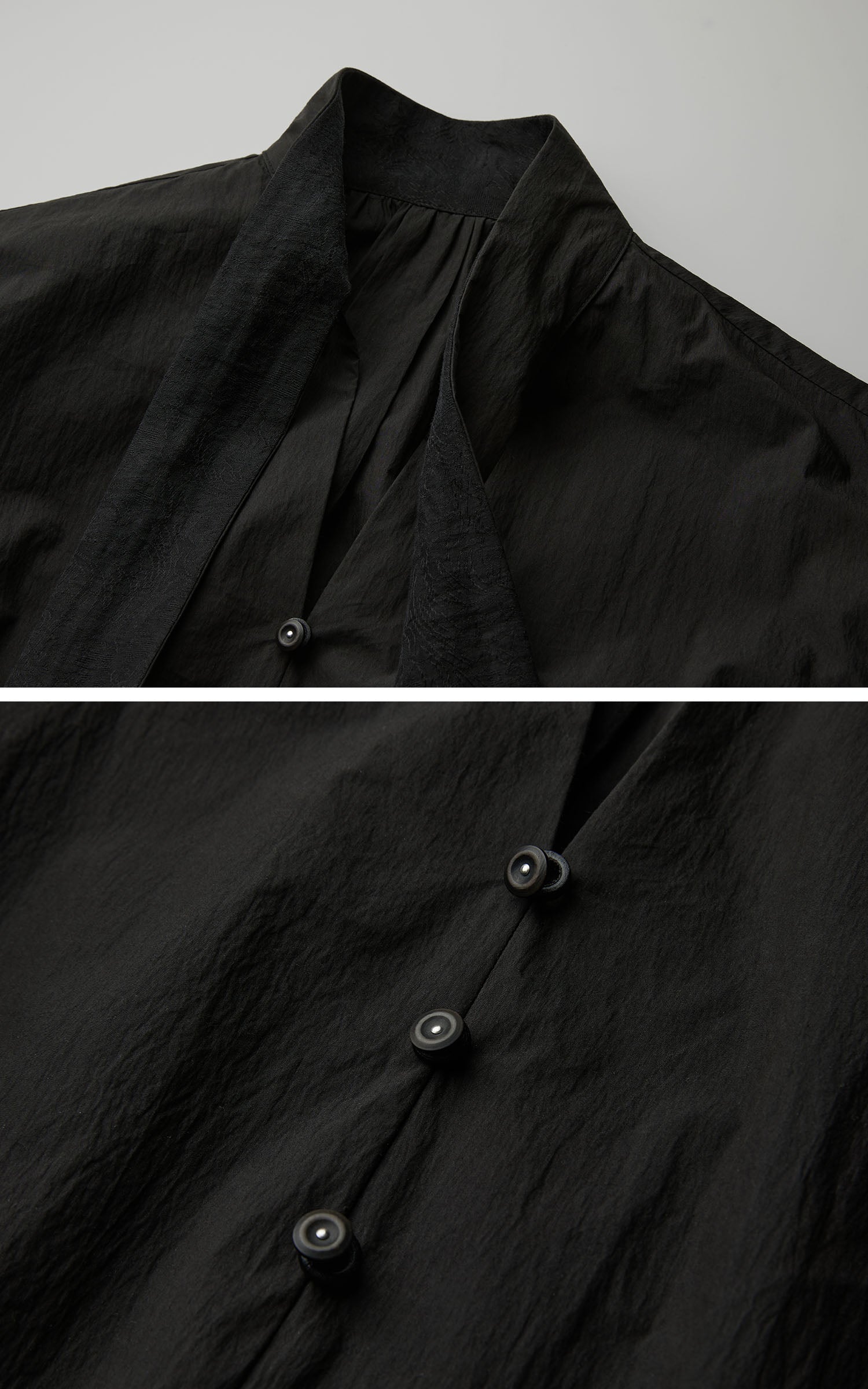 DOINDULGE Sculptural Ribbon Sleeve High Neck Shirt