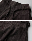 DOINDULGE Shadow Stripe Asymmetric Draped Skirt with Raw Braided Details