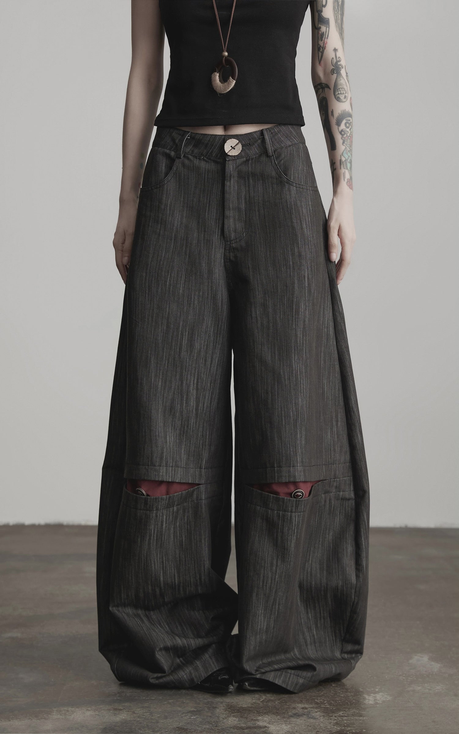 DOINDULGE Structural Wide Leg Trousers with Hidden Contrast Detail