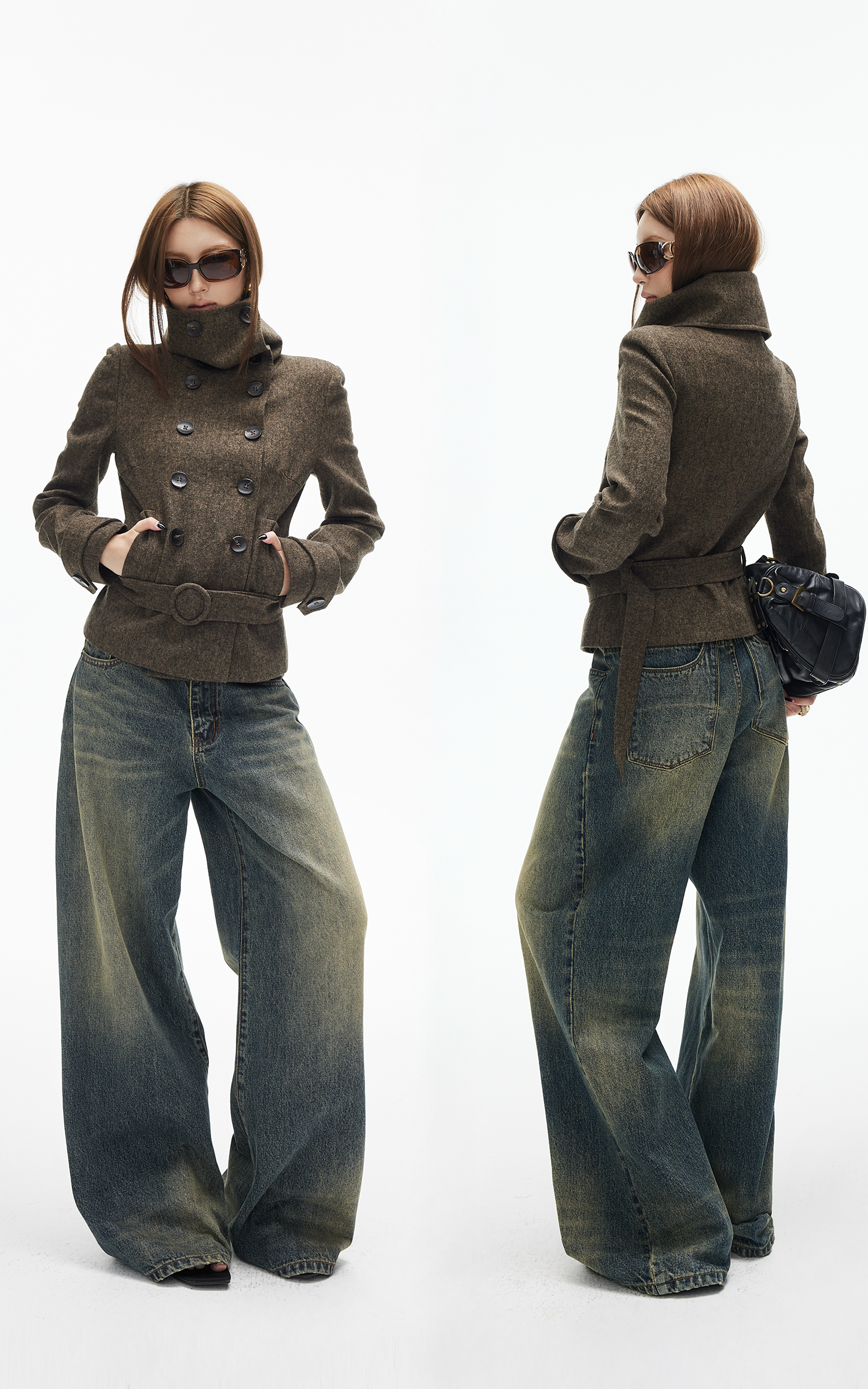 IAMXIAA Jean en denim à jambe large effet vintage