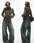 IAMXIAA Jean en denim à jambe large effet vintage