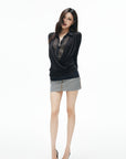 IAMXIAA Inside-Out Contrast Denim Micro Skirt